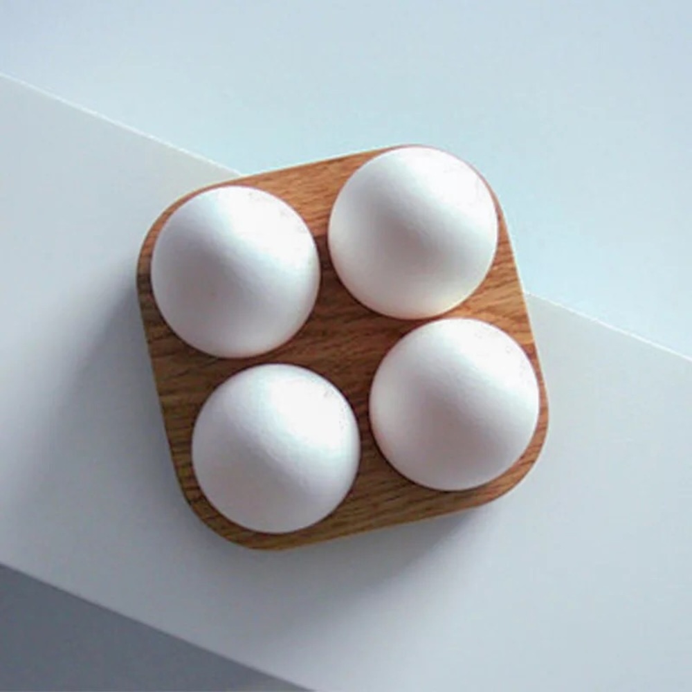 Egg holder wood 4 eggs natural storage tray kitchen organizer